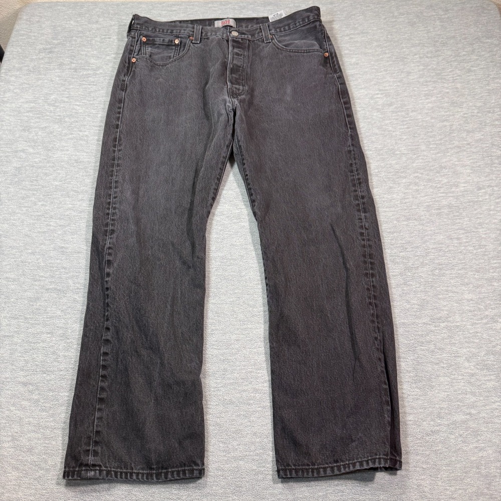 Levis 501 Jeans Mens 38x29 Black Straight Button Fly Dark Wash Denim‎ Y2K